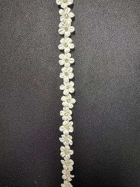 Ivory 3D Satin Flower Crystal Edging - EH1019
