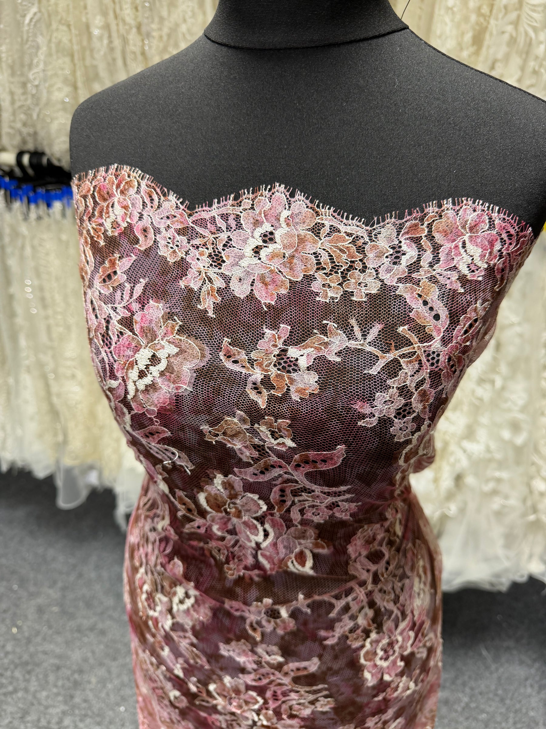 Pink Printed Chantilly Lace - P190