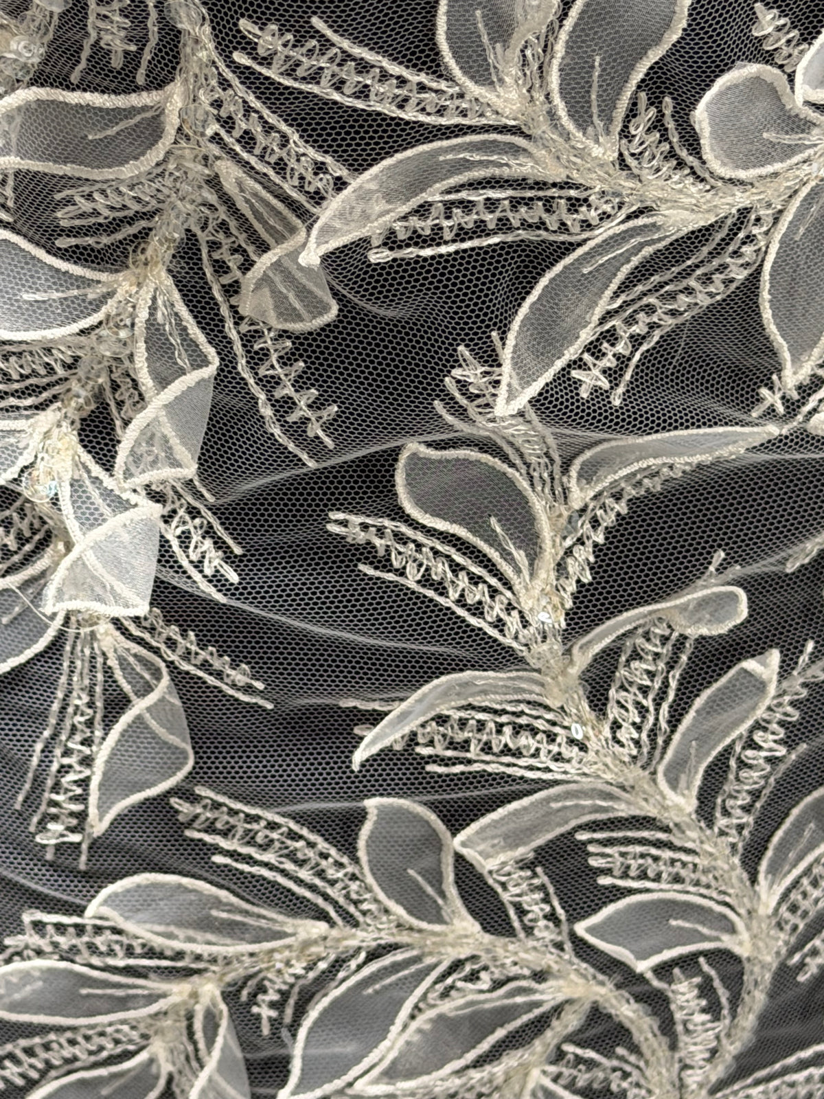 Ivory Embroidered Beaded Tulle - P956