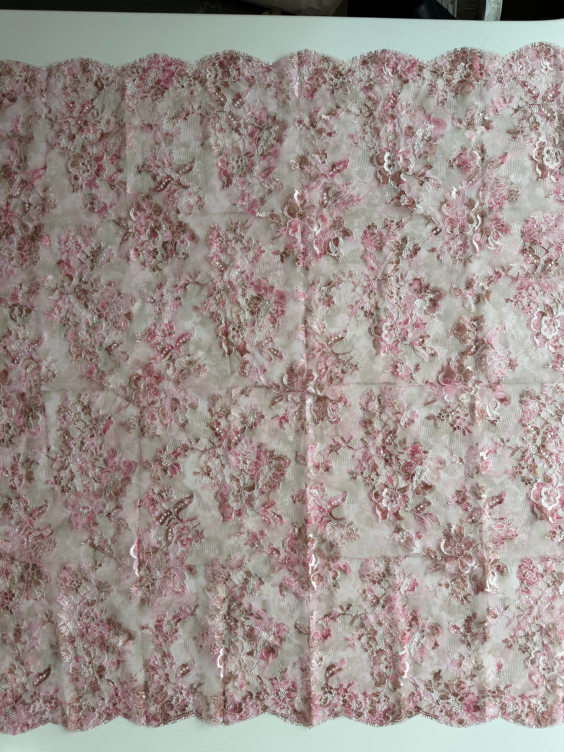 Pink Printed Chantilly Lace - P190