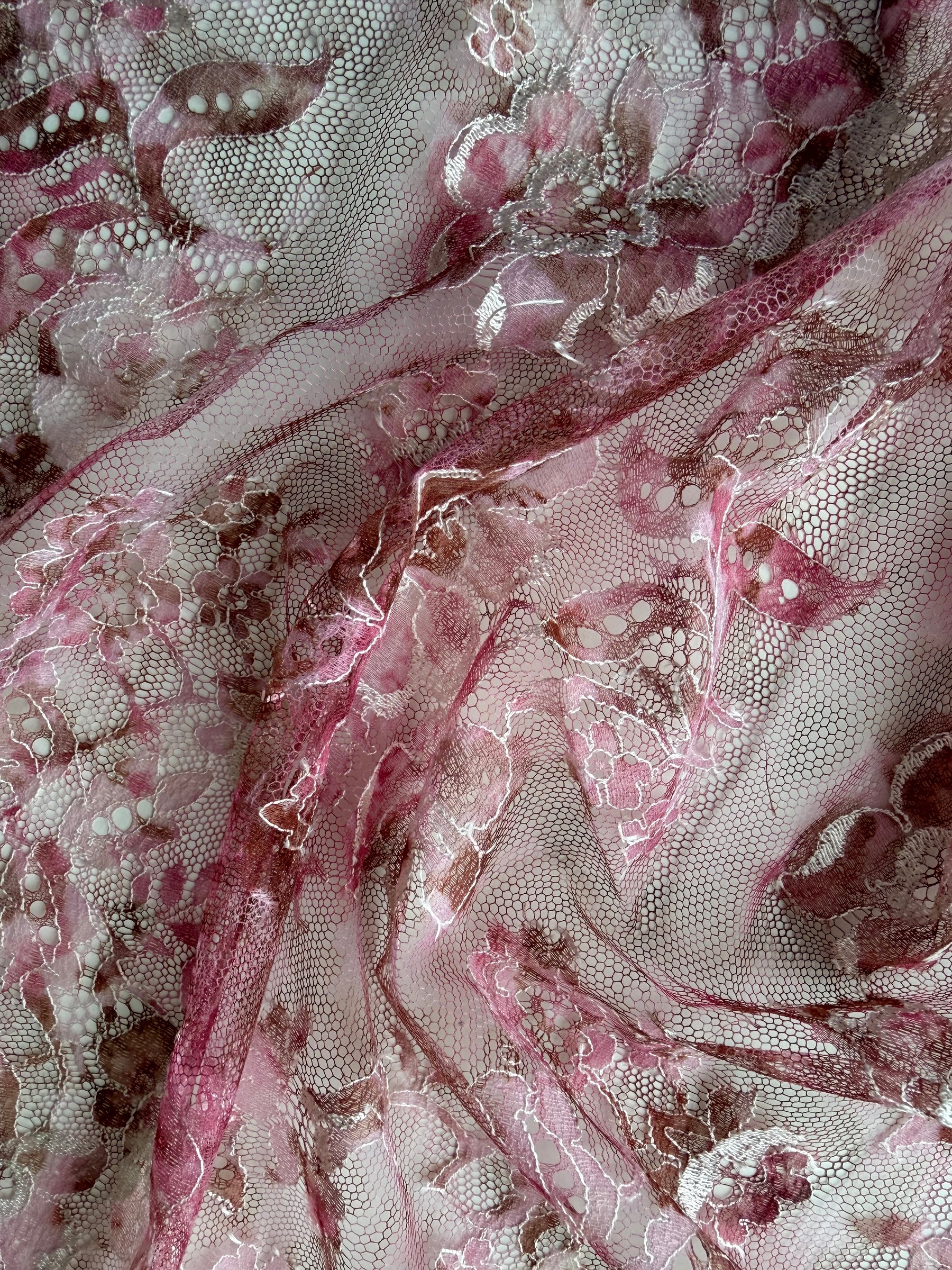 Pink Printed Chantilly Lace - P190