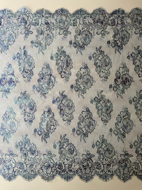 Blue Printed Chantilly Lace - P191