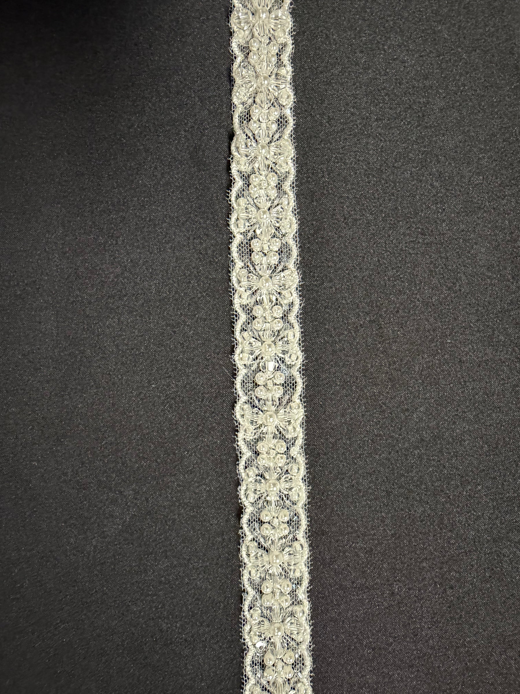 Ivory/Clear Beaded Sequin Edging - T955