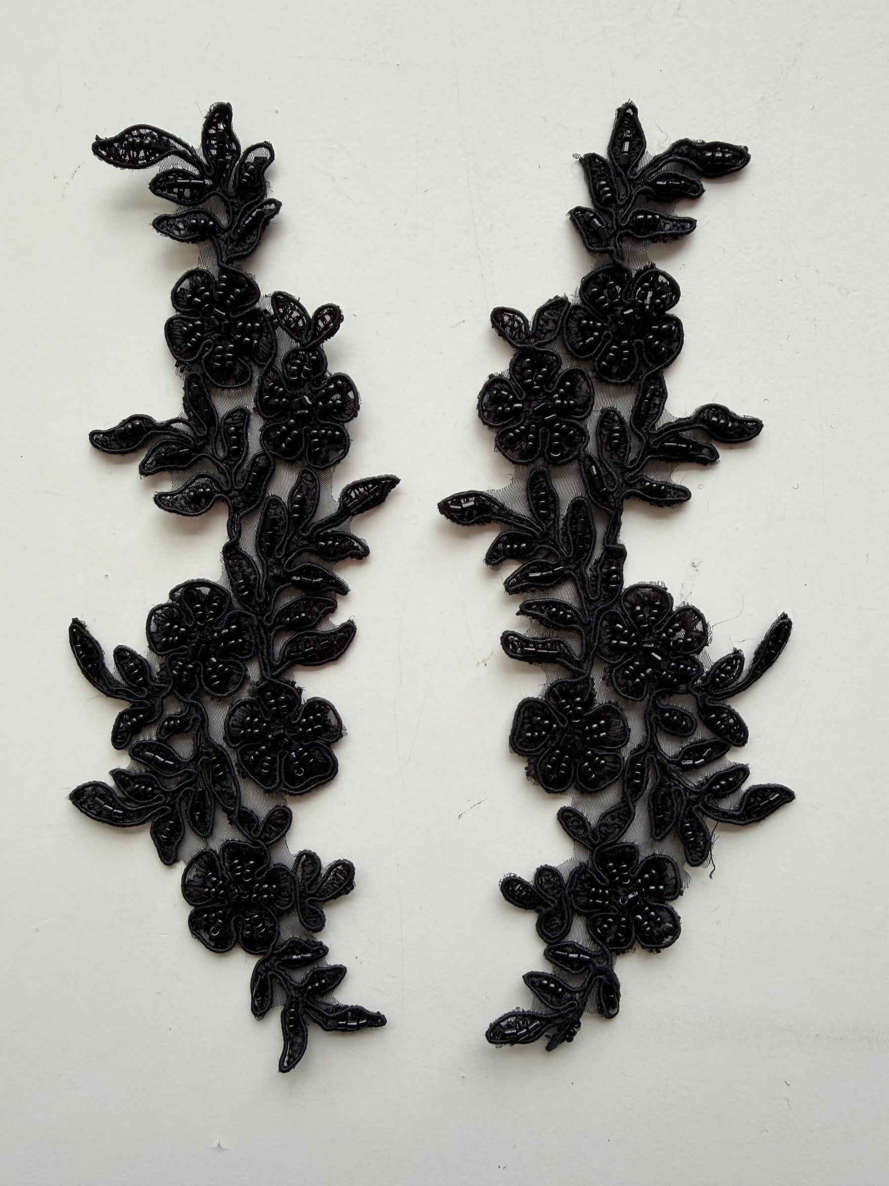 Black Beaded Lace Appliques - T26