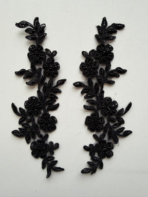 Black Beaded Lace Appliques - T26