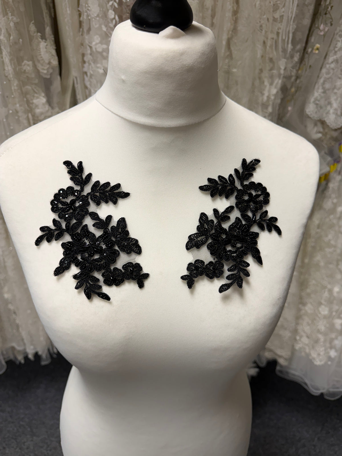 Black Beaded Lace Appliques - AP 265 (CF)