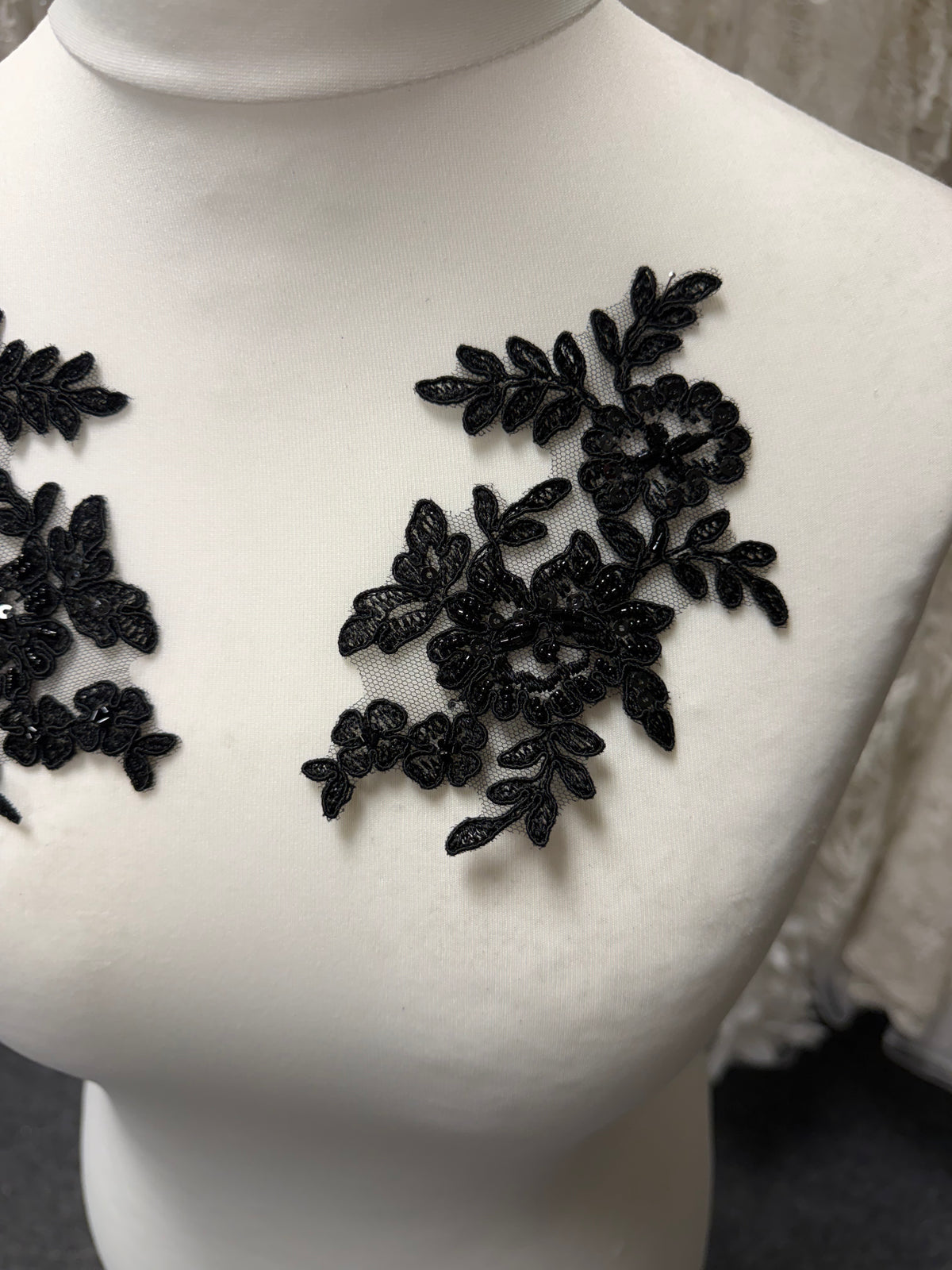 Black Beaded Lace Appliques - AP 265 (CF)
