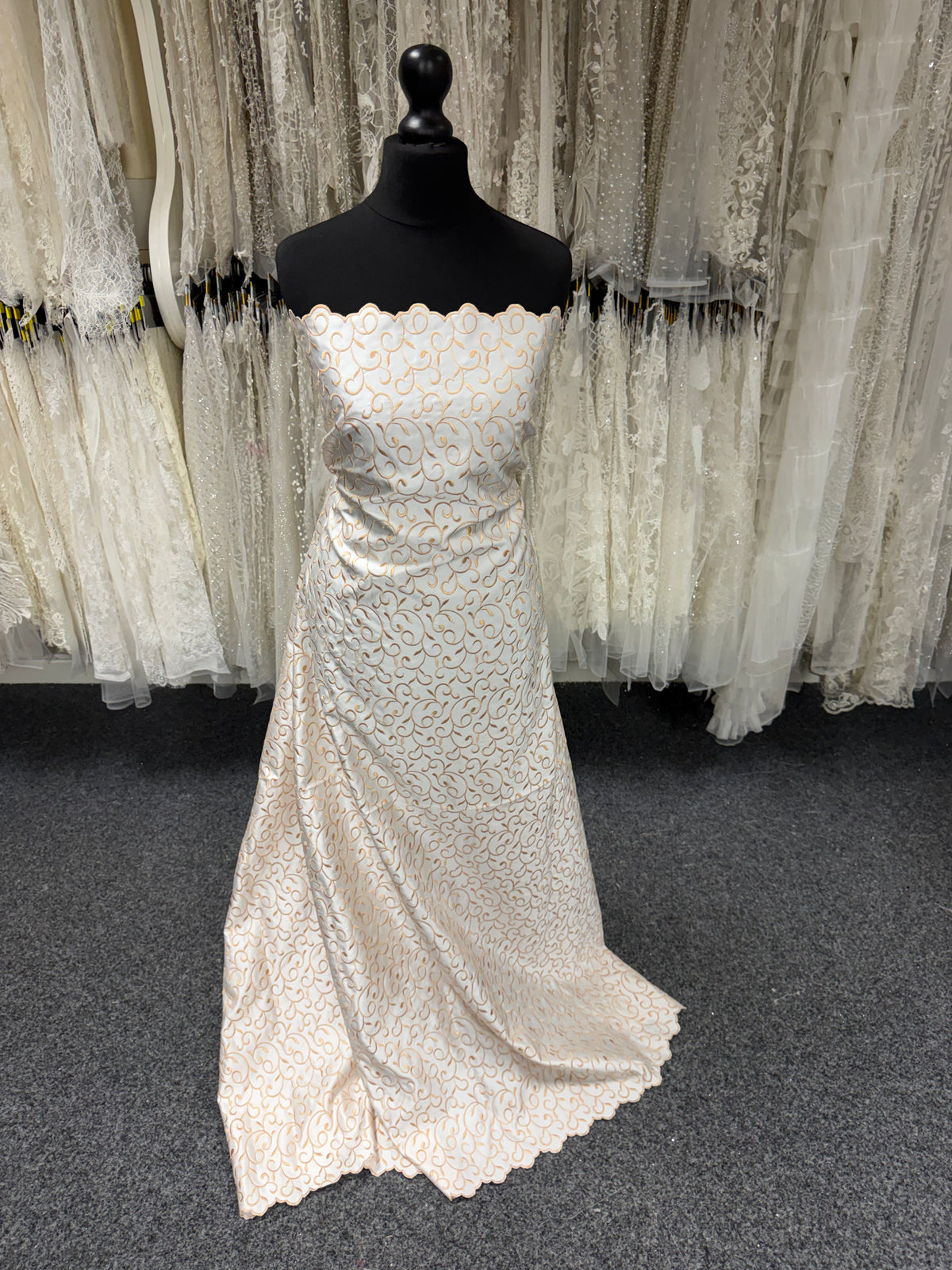Ivory/Honey Embroidered Duchess Satin - P476