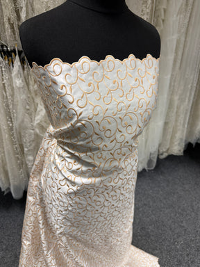 Ivory/Honey Embroidered Duchess Satin - P476