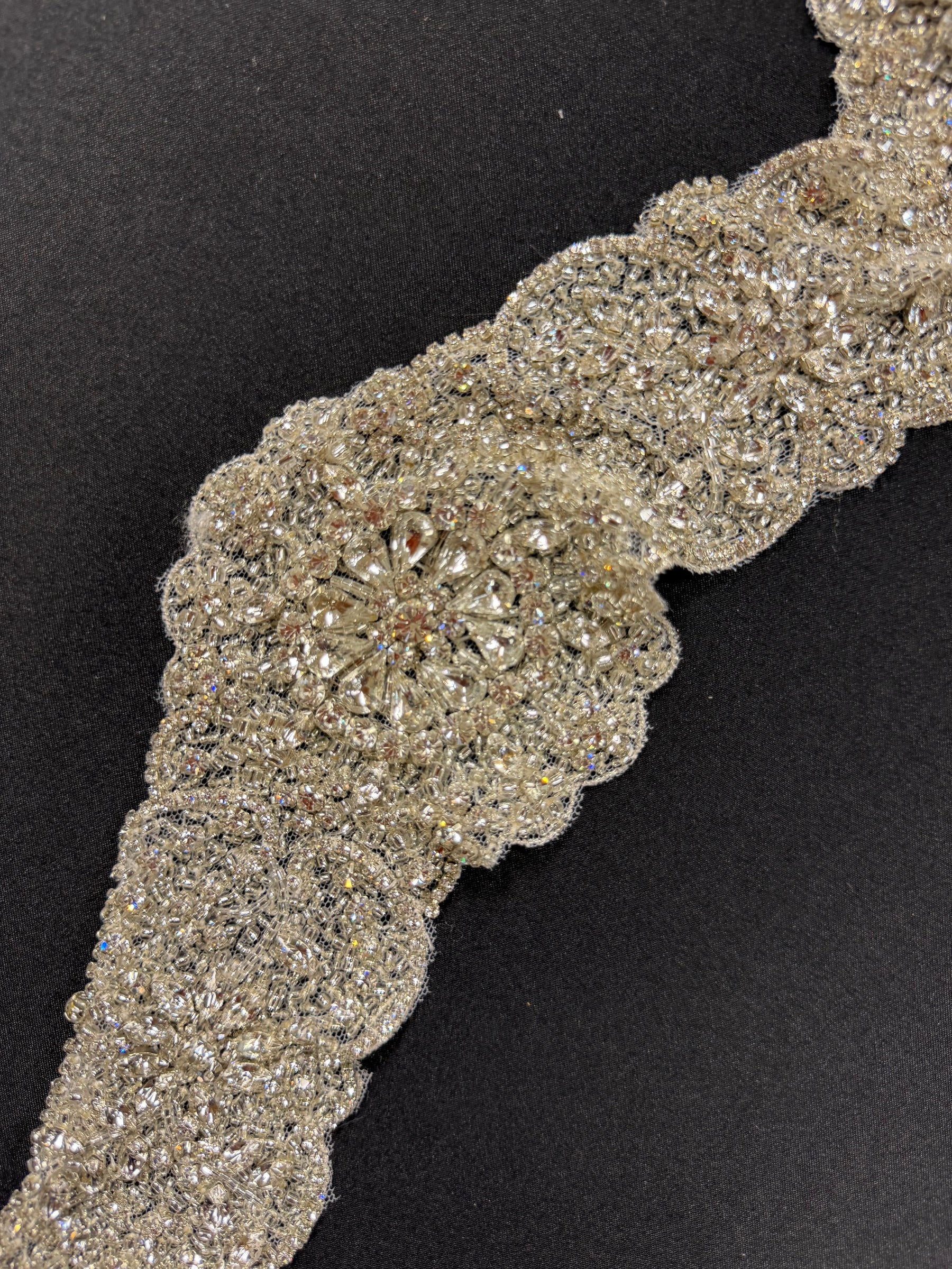 Crystal/Silver Very Heavy Crystal Beaded Edging - T229