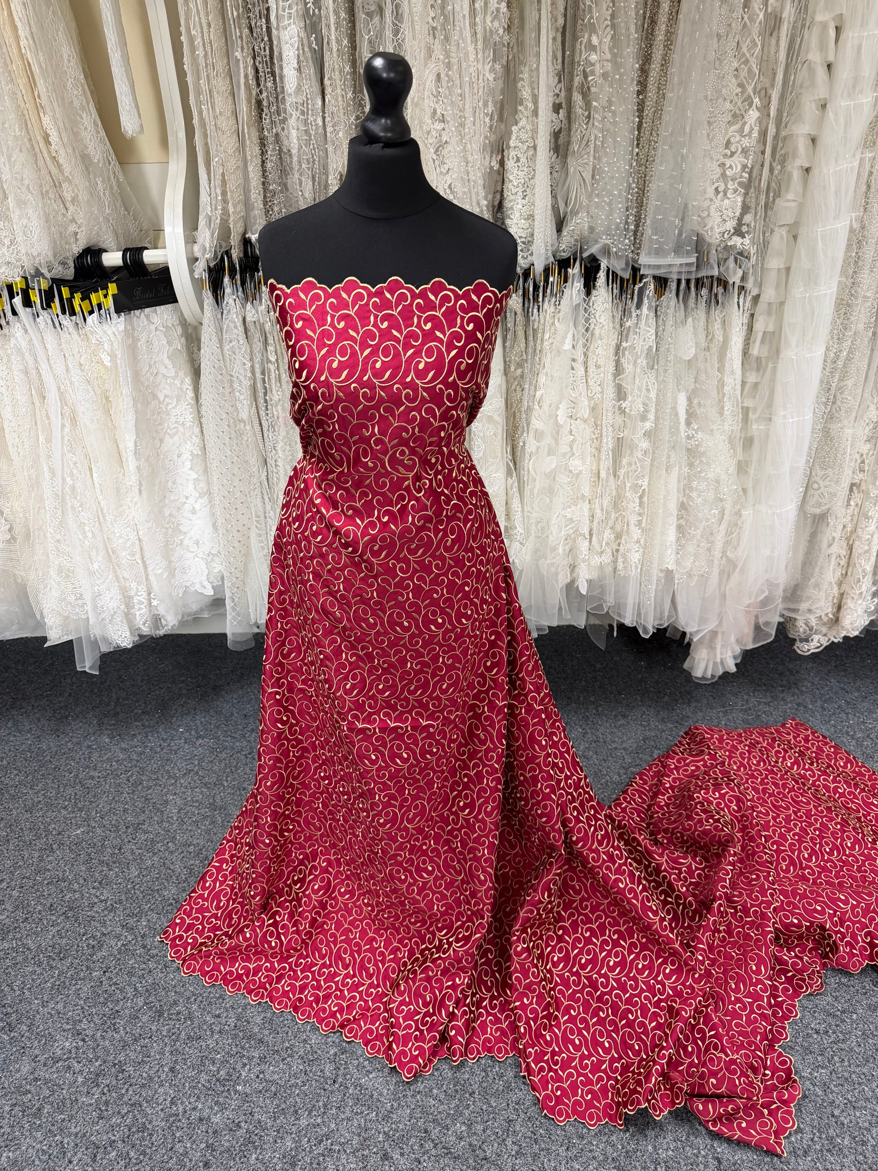 Light Wine/Dark Gold Embroidered Duchess Satin - P476