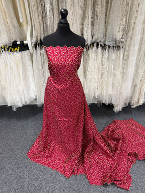 Light Wine/Dark Gold Embroidered Duchess Satin - P476