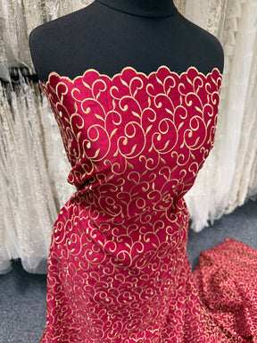 Light Wine/Dark Gold Embroidered Duchess Satin - P476