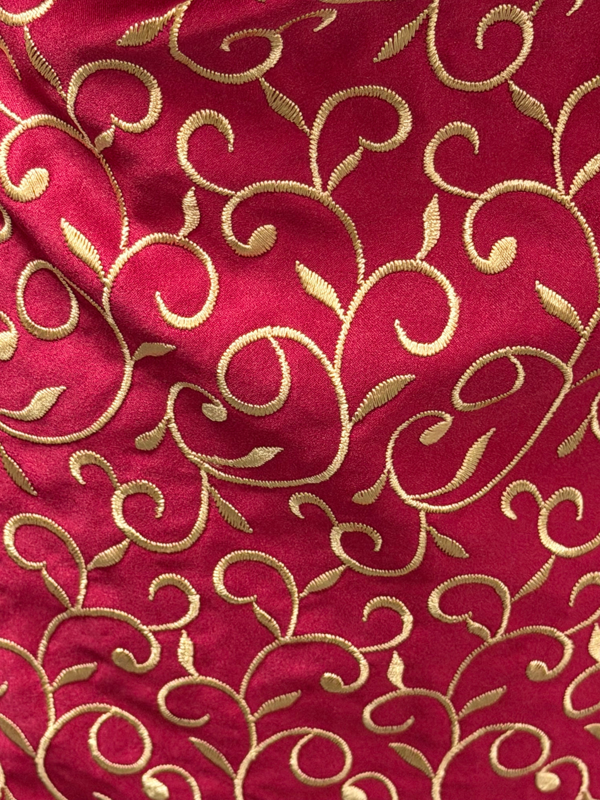 Light Wine/Dark Gold Embroidered Duchess Satin - P476