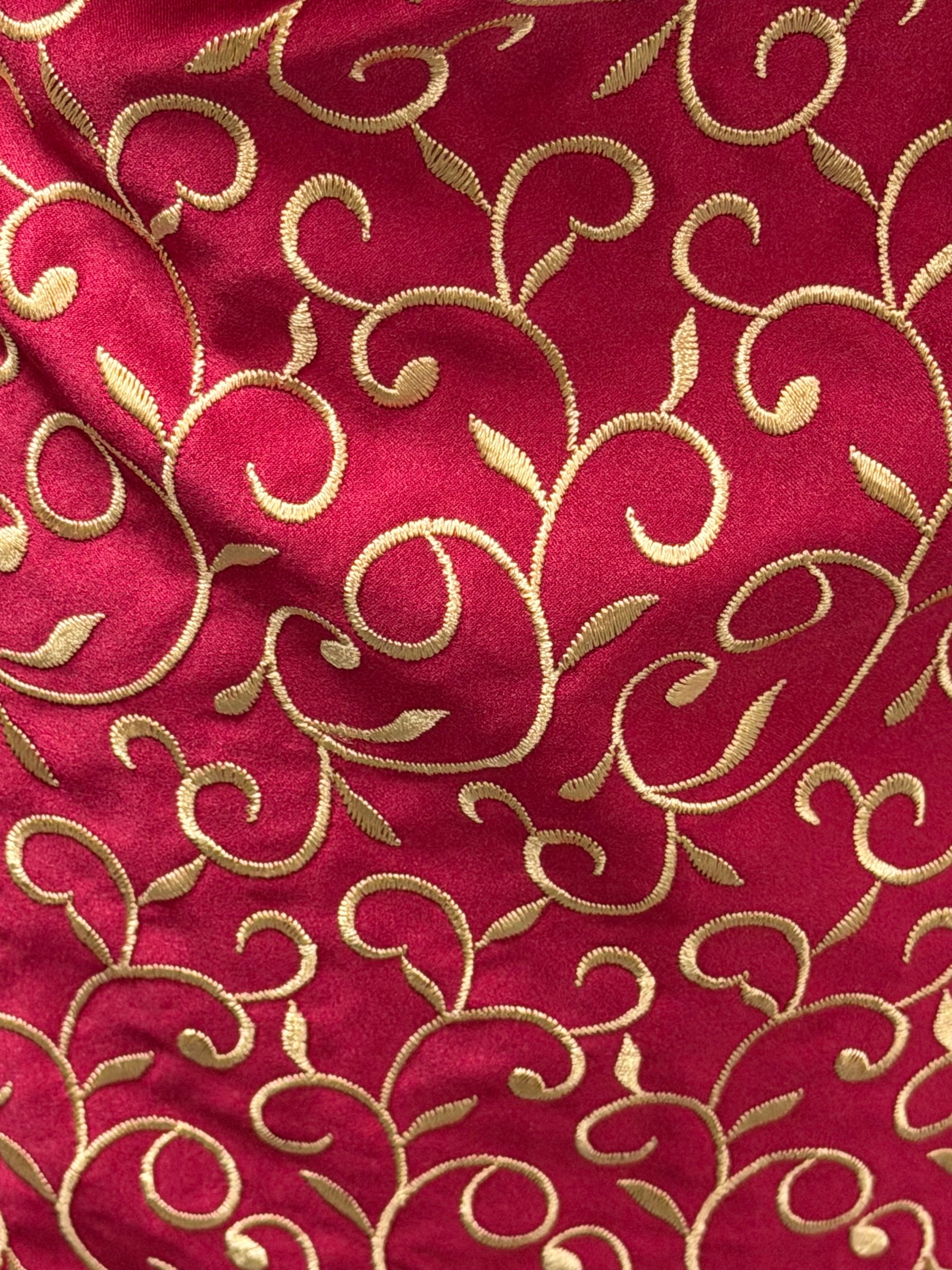 Light Wine/Dark Gold Embroidered Duchess Satin - P476