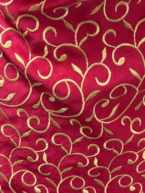 Light Wine/Dark Gold Embroidered Duchess Satin - P476