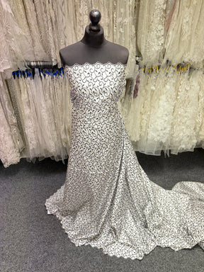 Ivory/Black Embroidered Duchess Satin - P476