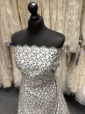 Ivory/Black Embroidered Duchess Satin - P476
