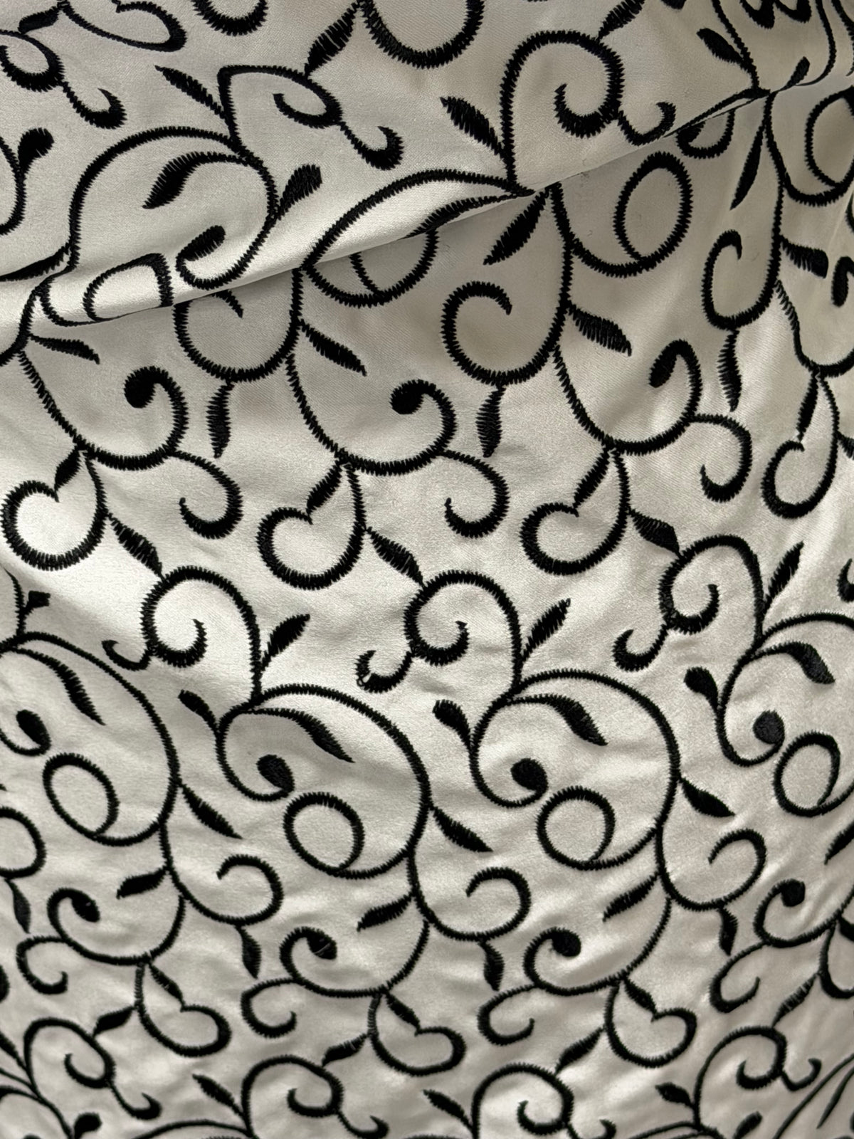 Ivory/Black Embroidered Duchess Satin - P476