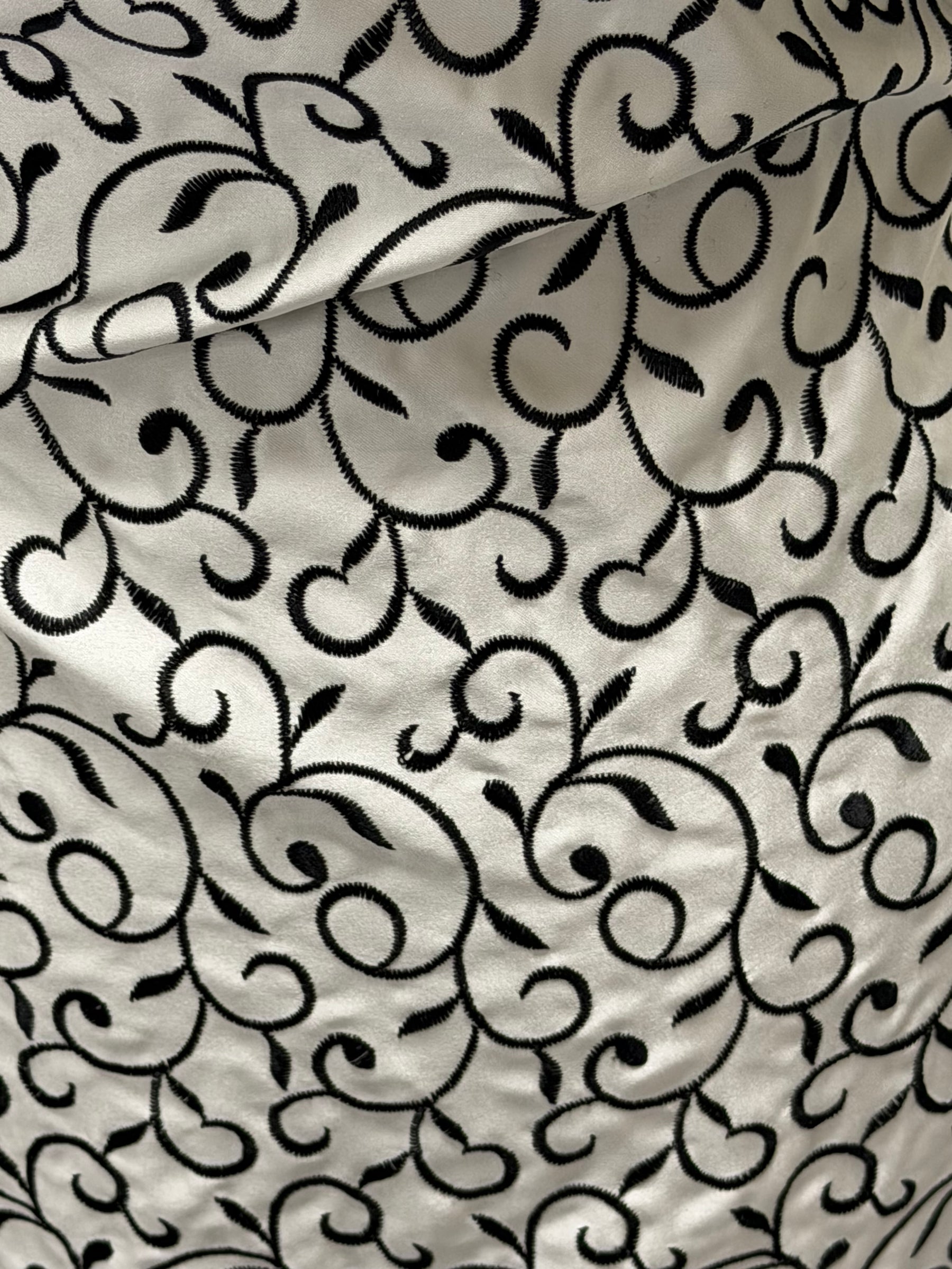 Ivory/Black Embroidered Duchess Satin - P476