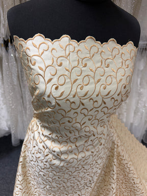 Light Gold/Dark Gold Embroidered Duchess Satin - P476