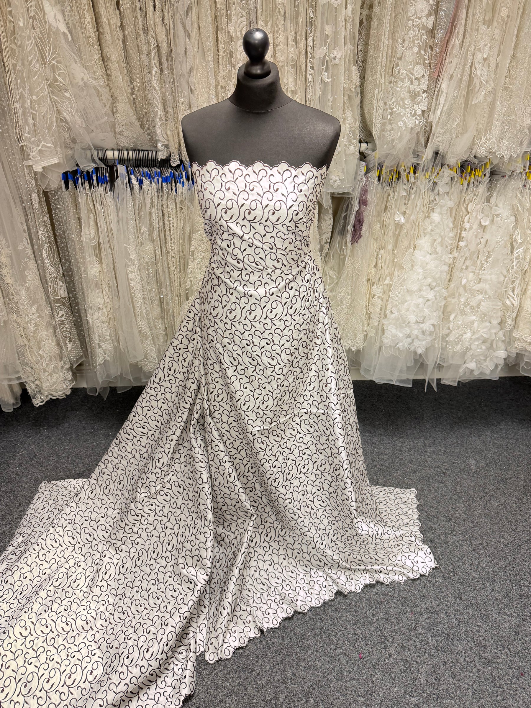 Ivory/Chocolate Embroidered Duchess Satin - P476