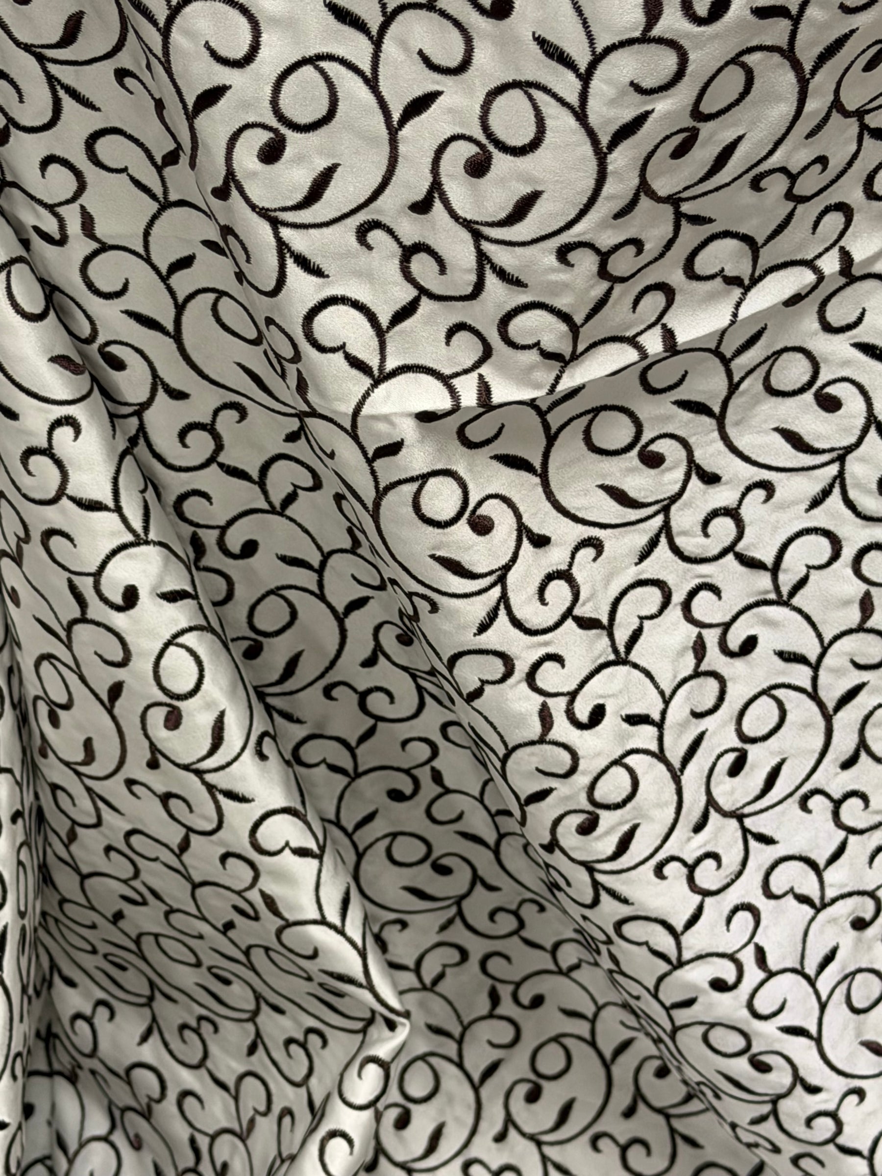 Ivory/Chocolate Embroidered Duchess Satin - P476
