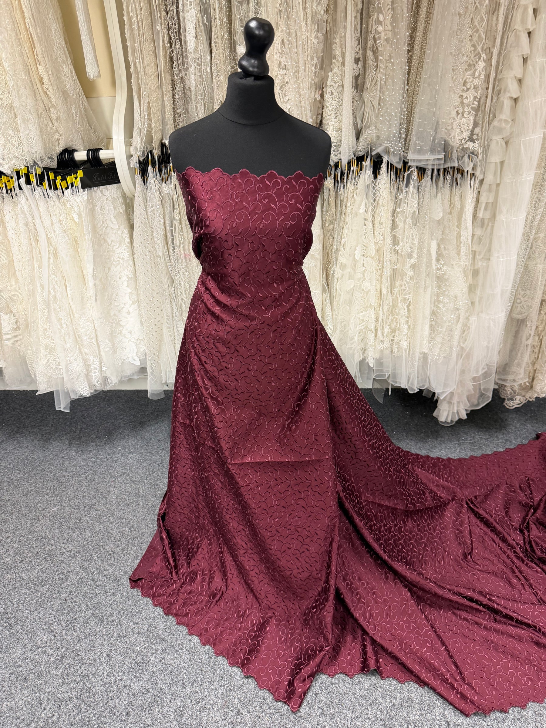 Dark Wine Embroidered Duchess Satin - P476