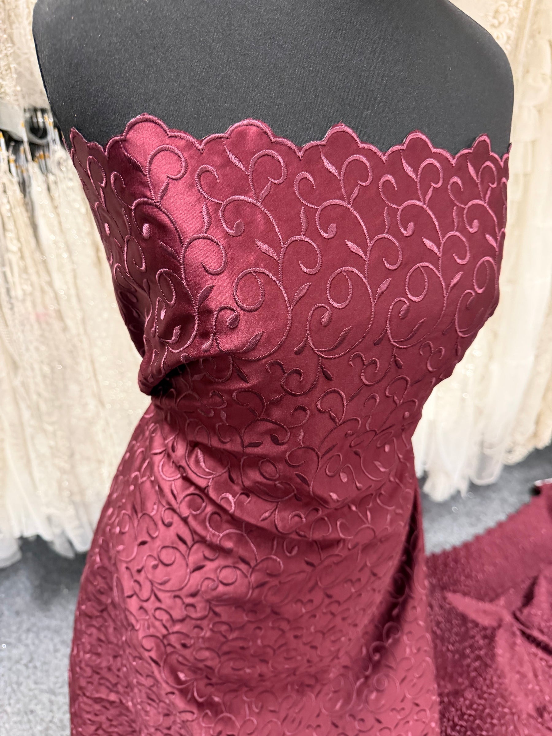 Dark Wine Embroidered Duchess Satin - P476