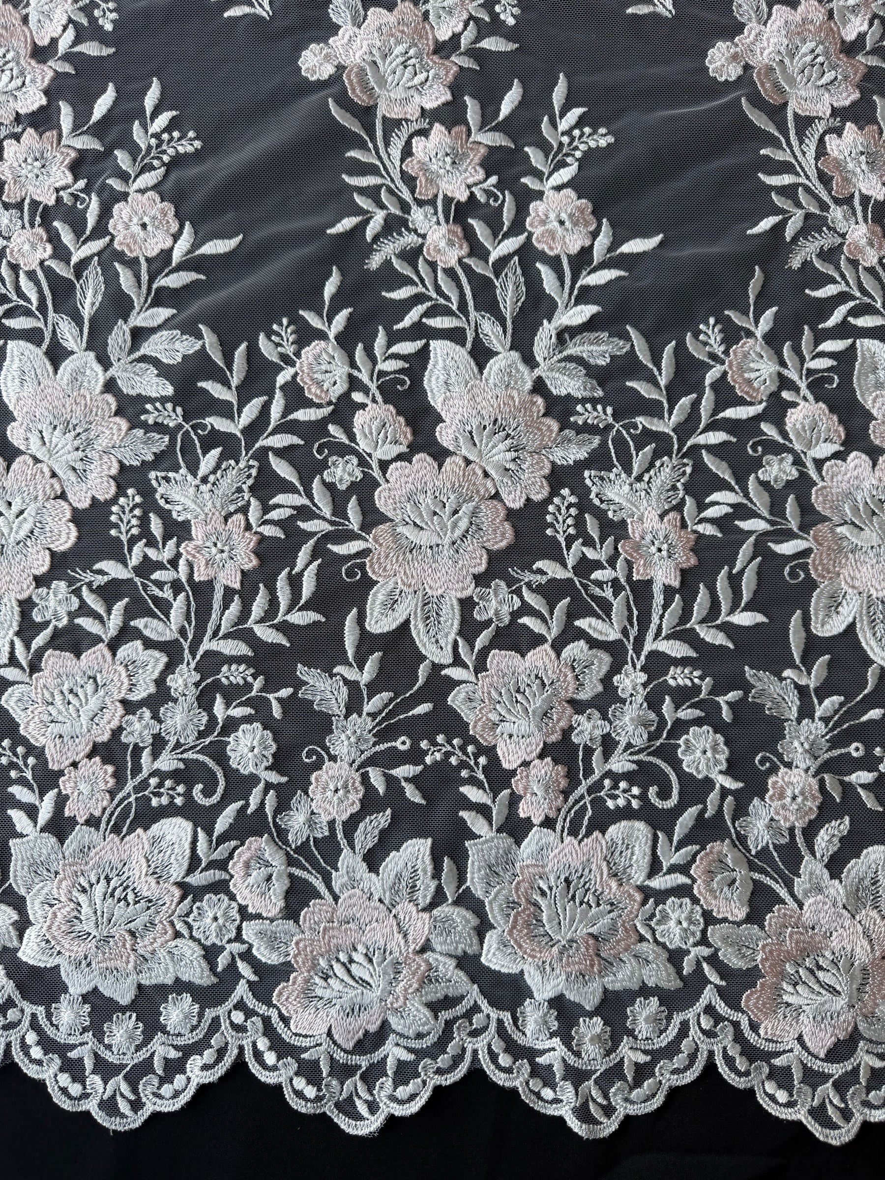 Ivory and Pink Embroidery Lace - EB5032