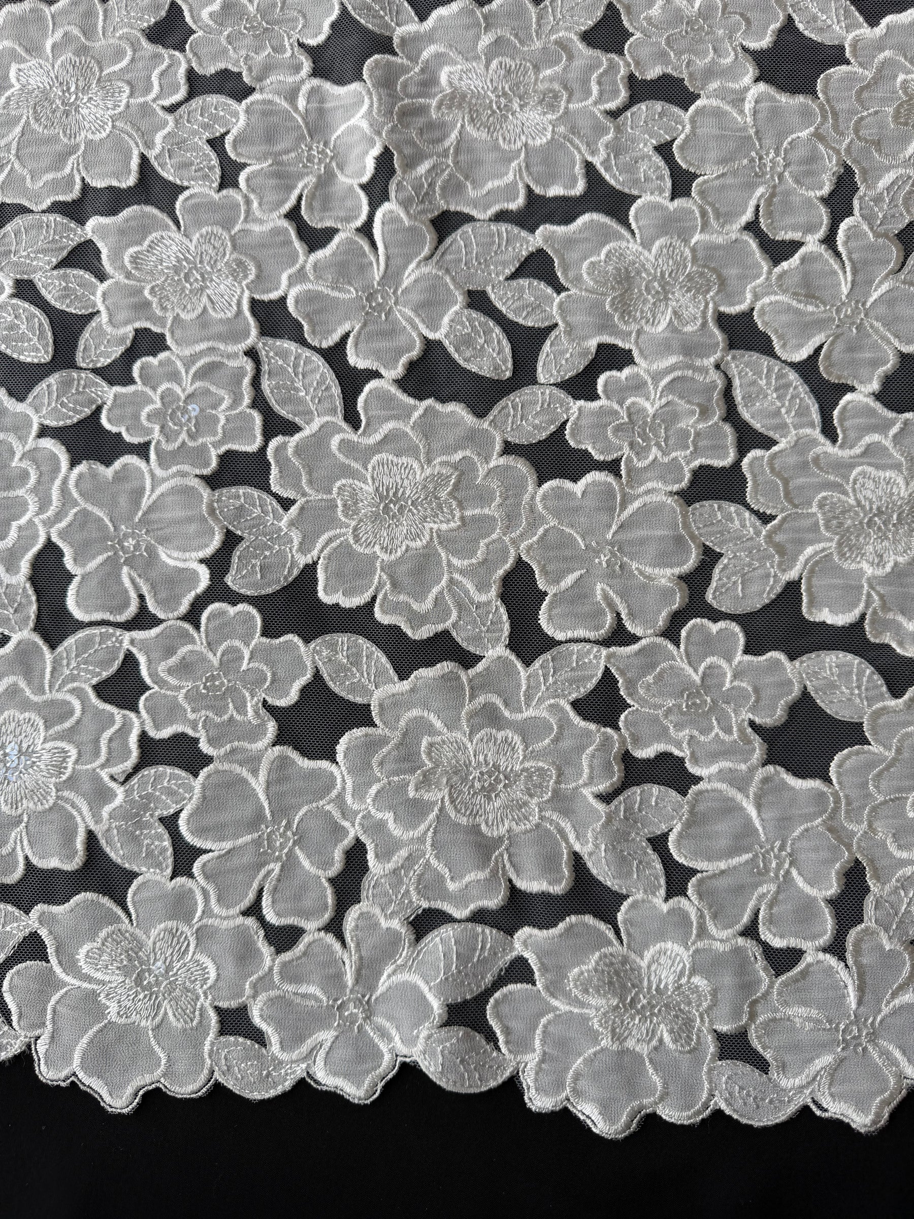 Ivory Embroidered Sequin Tulle - EB3003