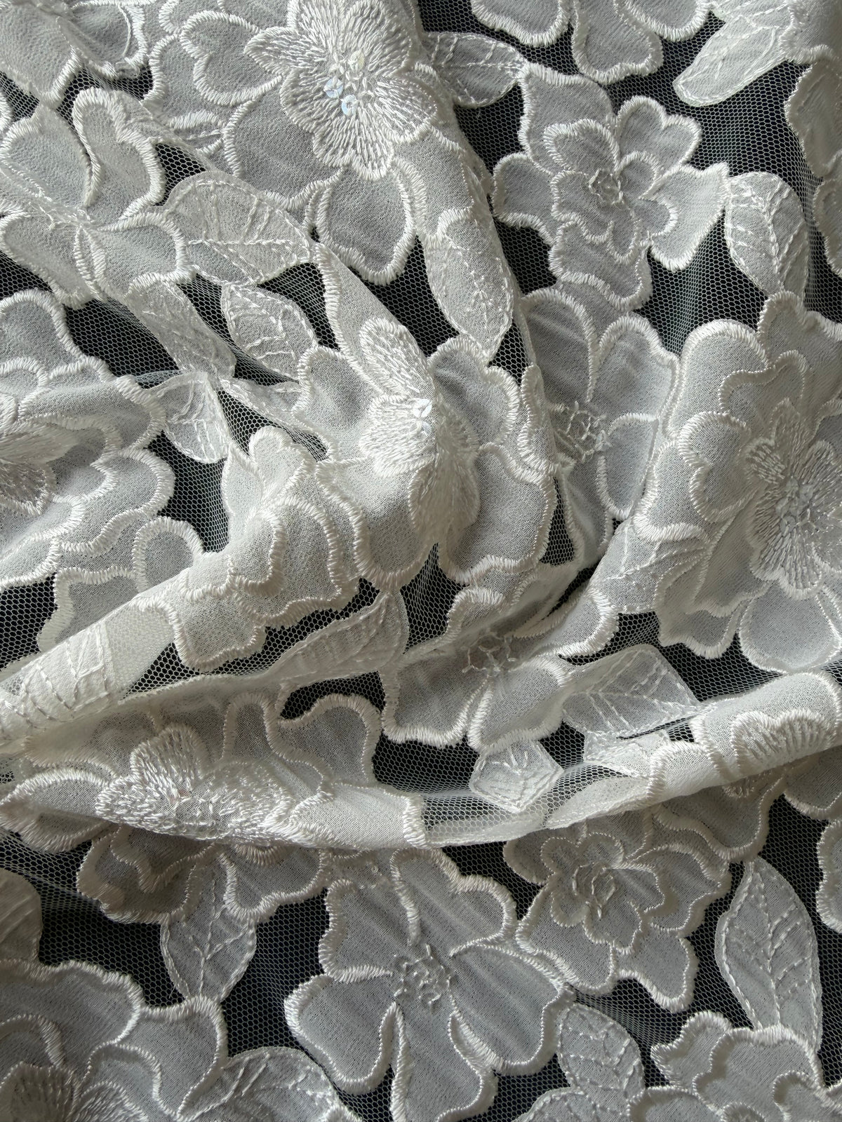 Ivory Embroidered Sequin Tulle - EB3003