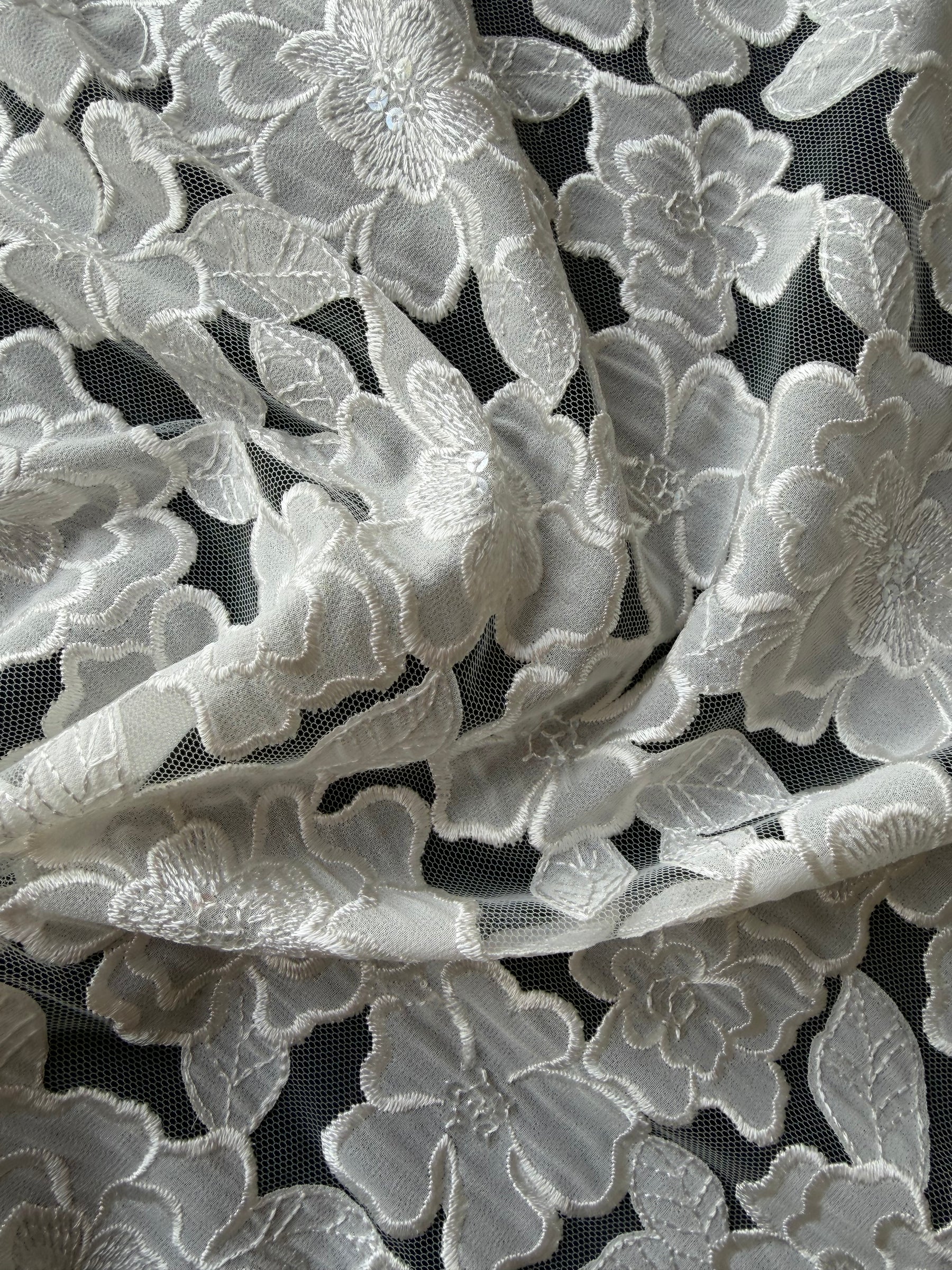 Ivory Embroidered Sequin Tulle - EB3003