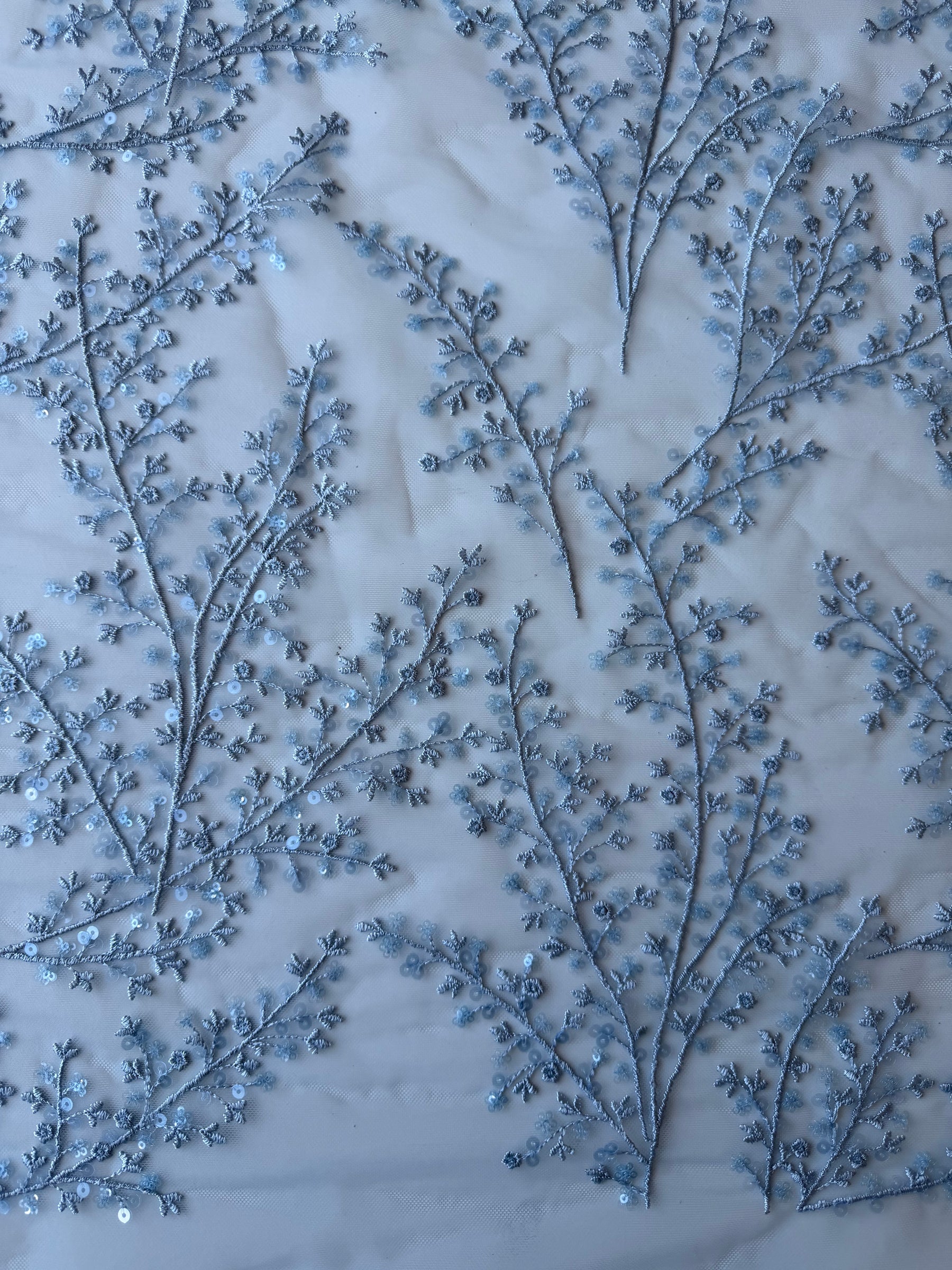 Limestone Blue Sequin Lace - EB3065