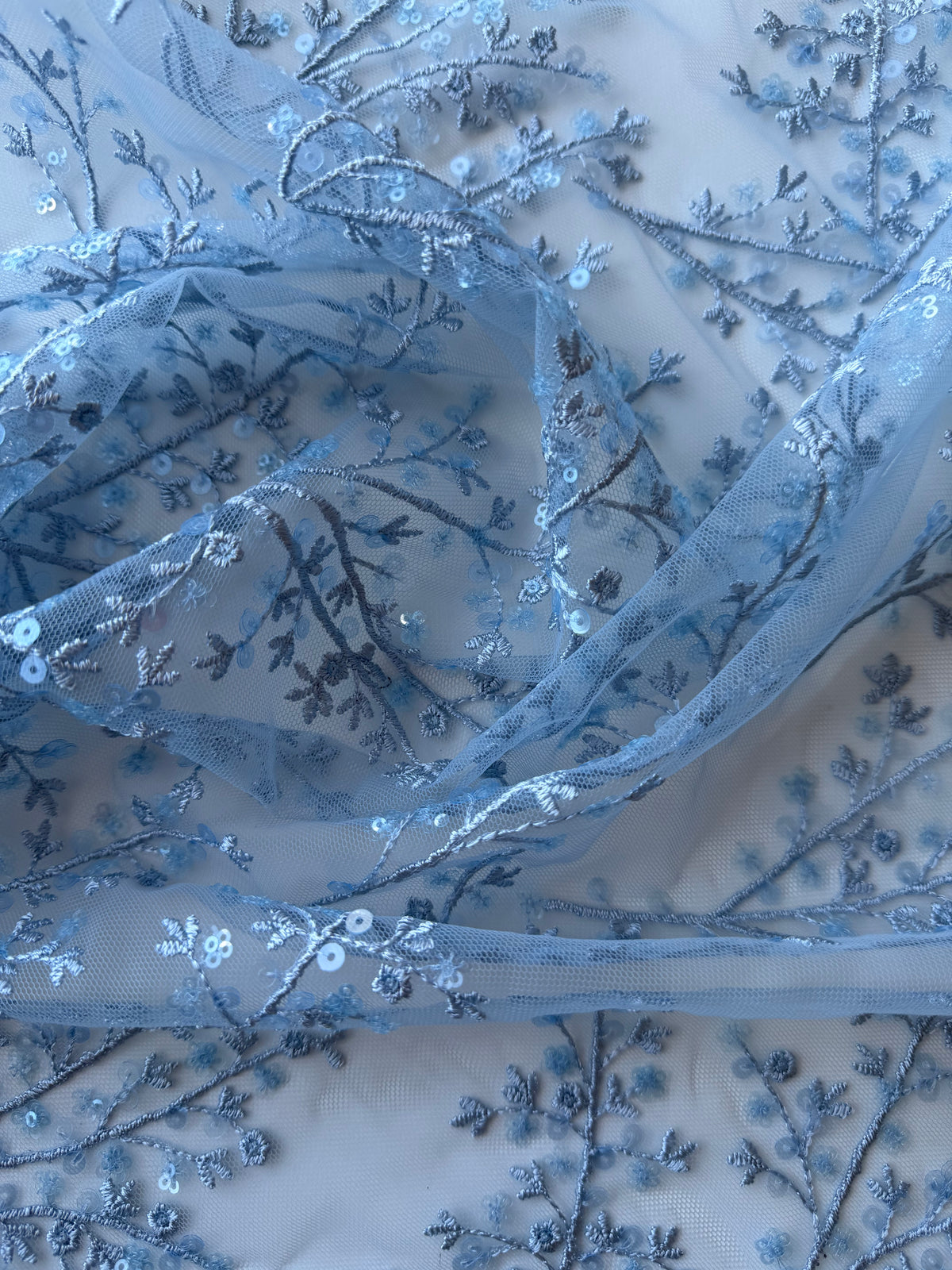 Limestone Blue Sequin Lace - EB3065