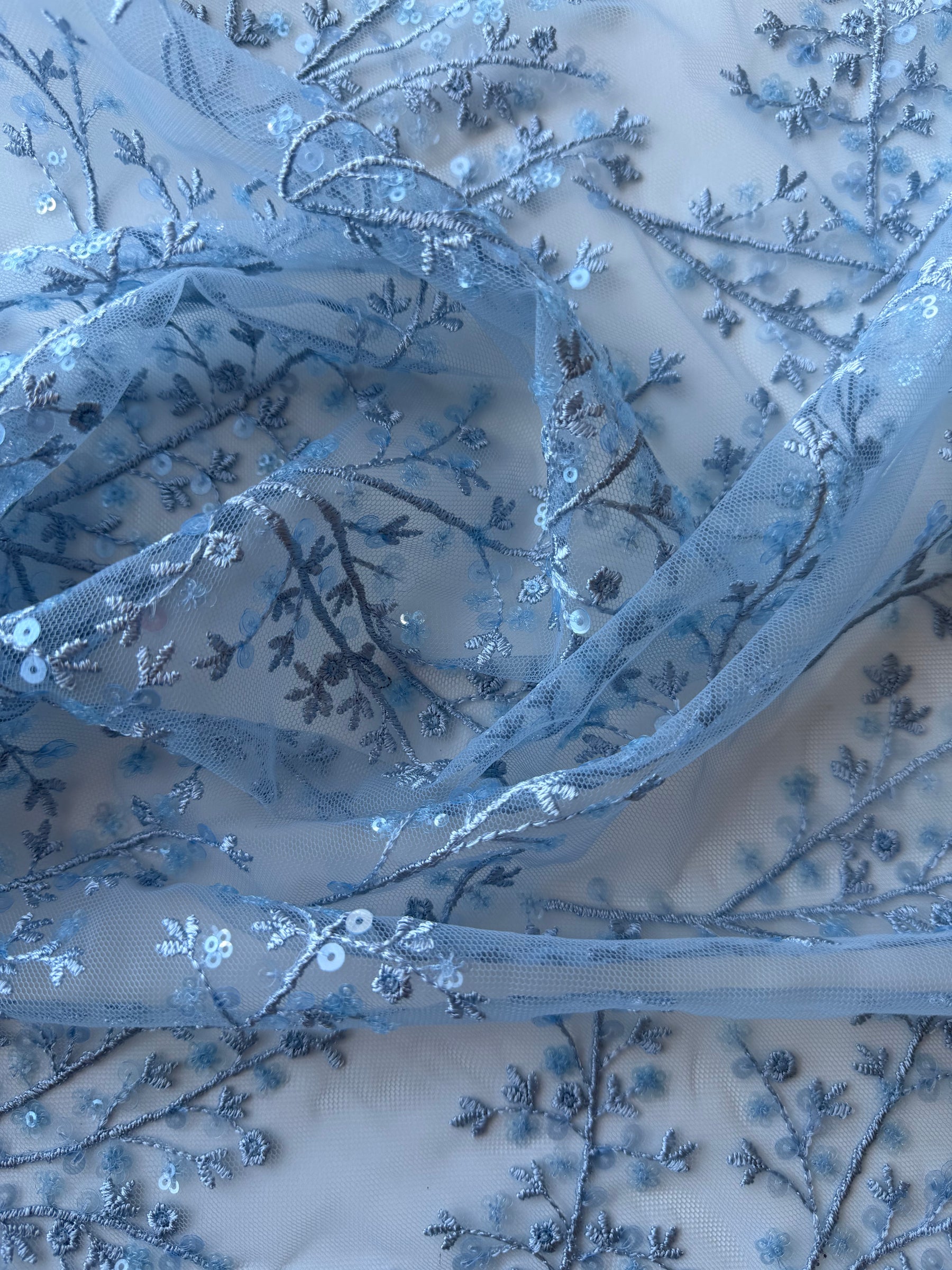 Limestone Blue Sequin Lace - EB3065