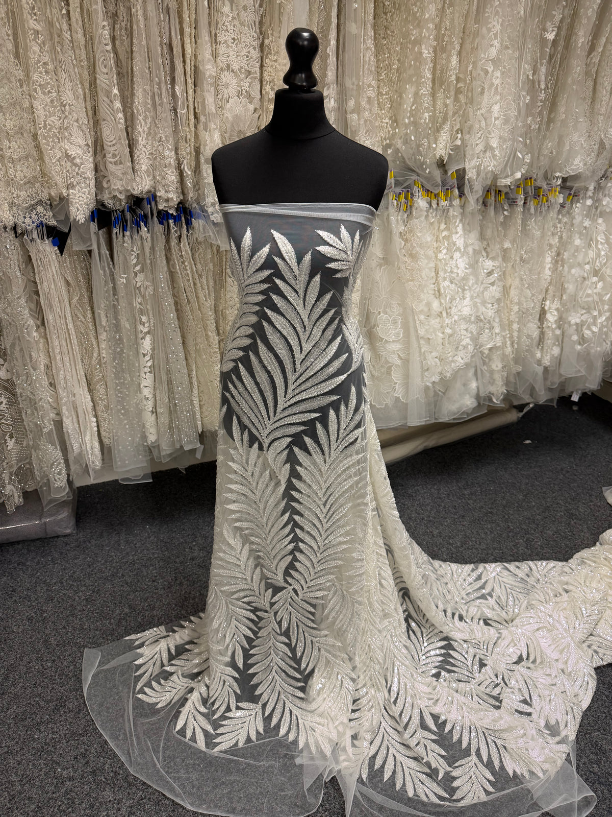 Ivory Embroidered Beaded Tulle - EB1057