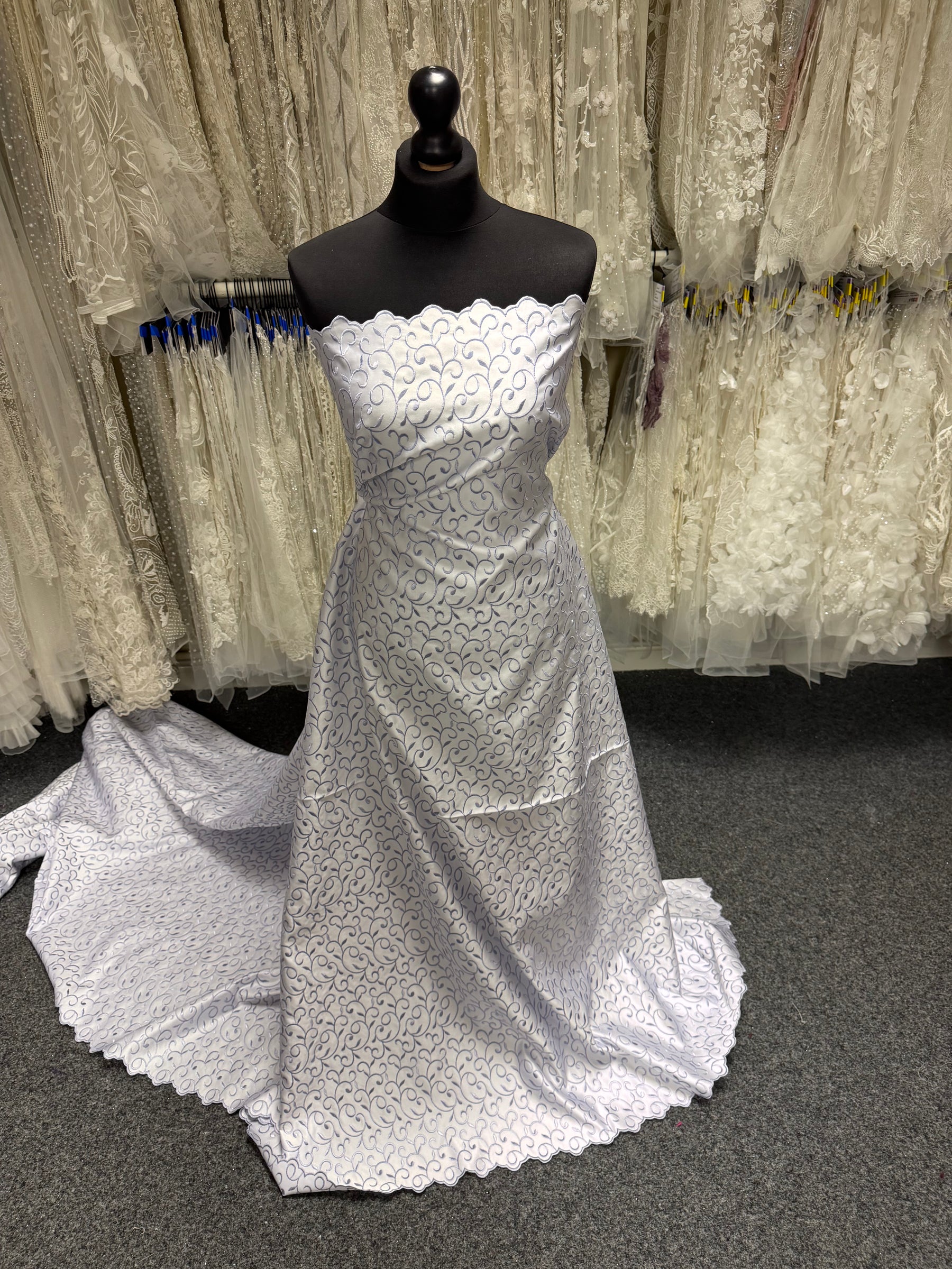 White/Lilac Embroidered Duchess Satin - P476