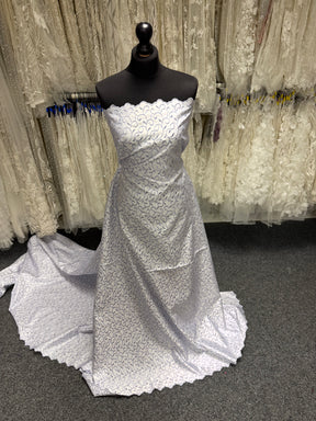 White/Lilac Embroidered Duchess Satin - P476
