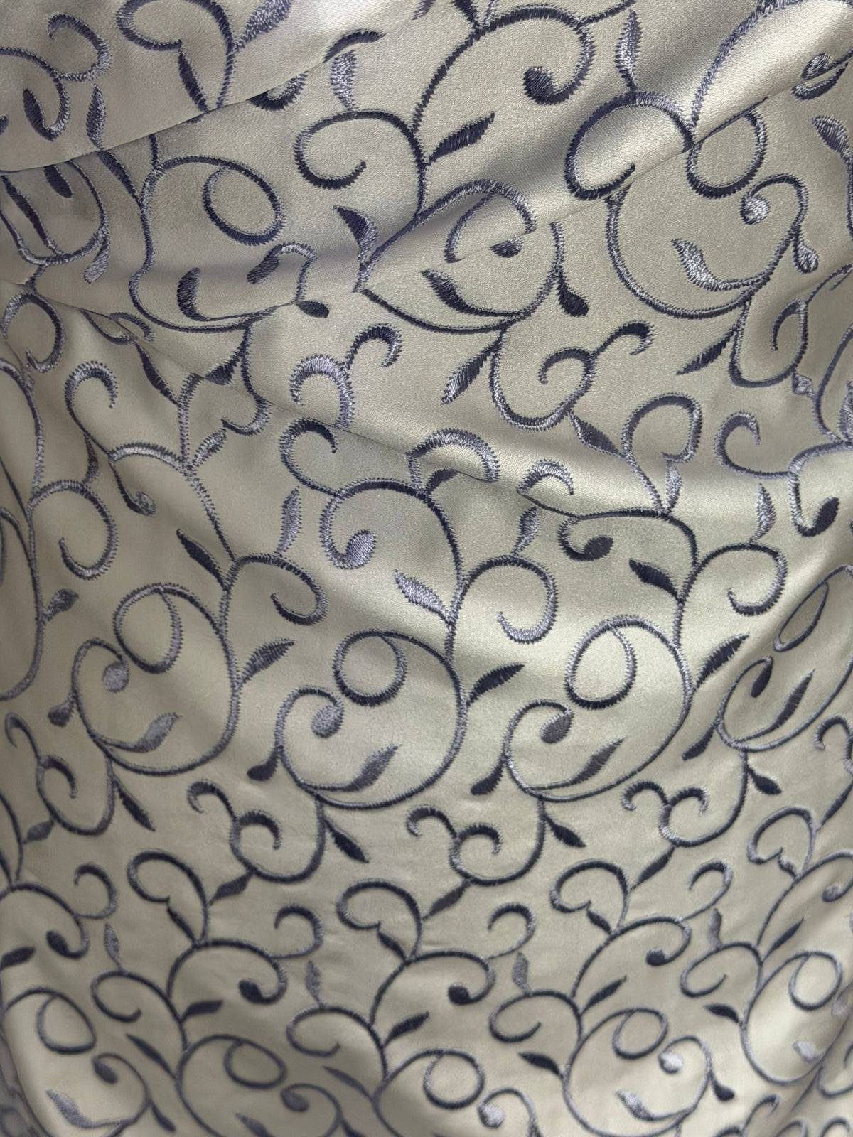 White/Lilac Embroidered Duchess Satin - P476