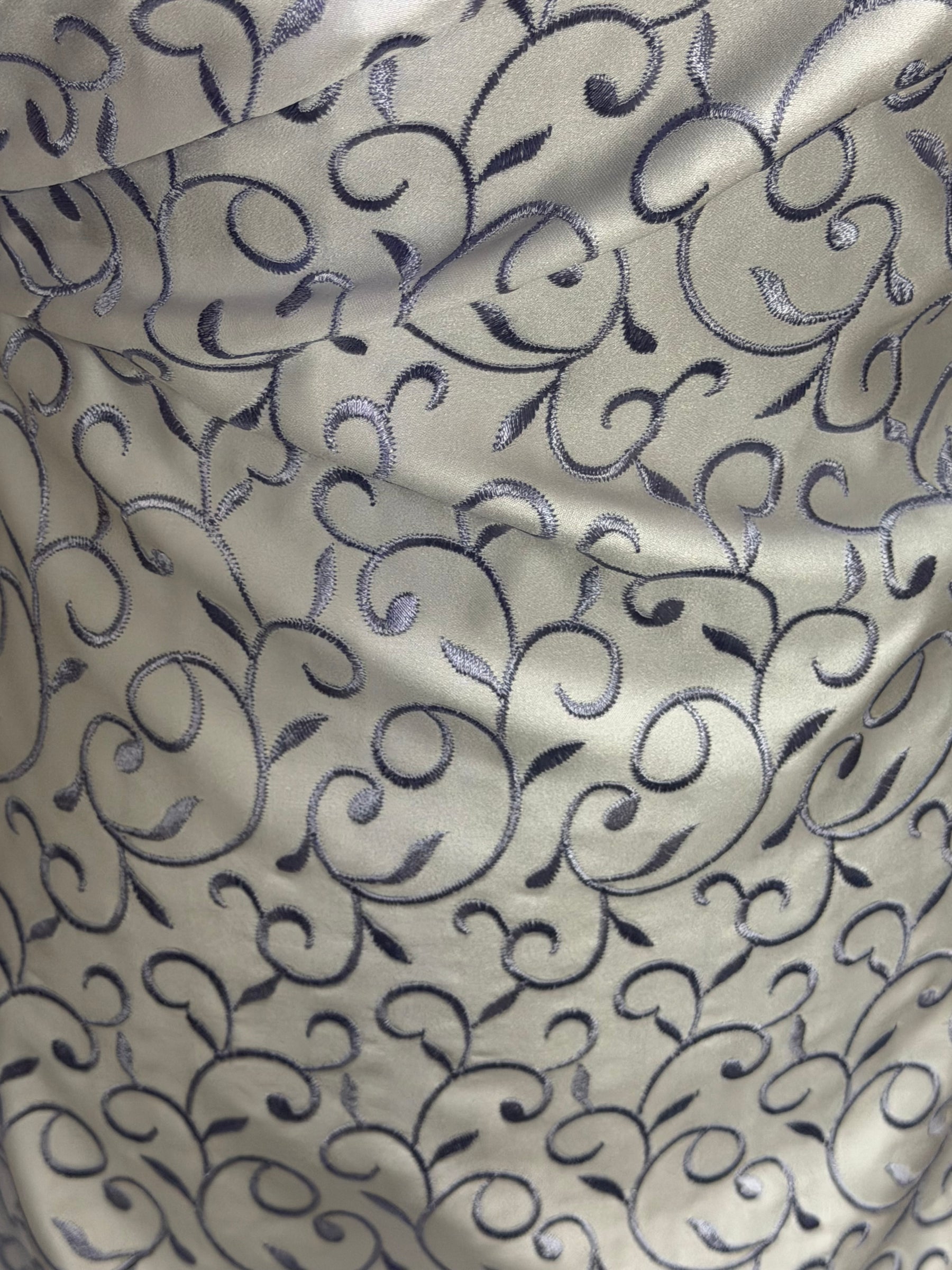 White/Lilac Embroidered Duchess Satin - P476