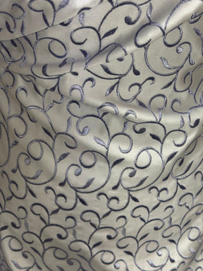 White/Lilac Embroidered Duchess Satin - P476