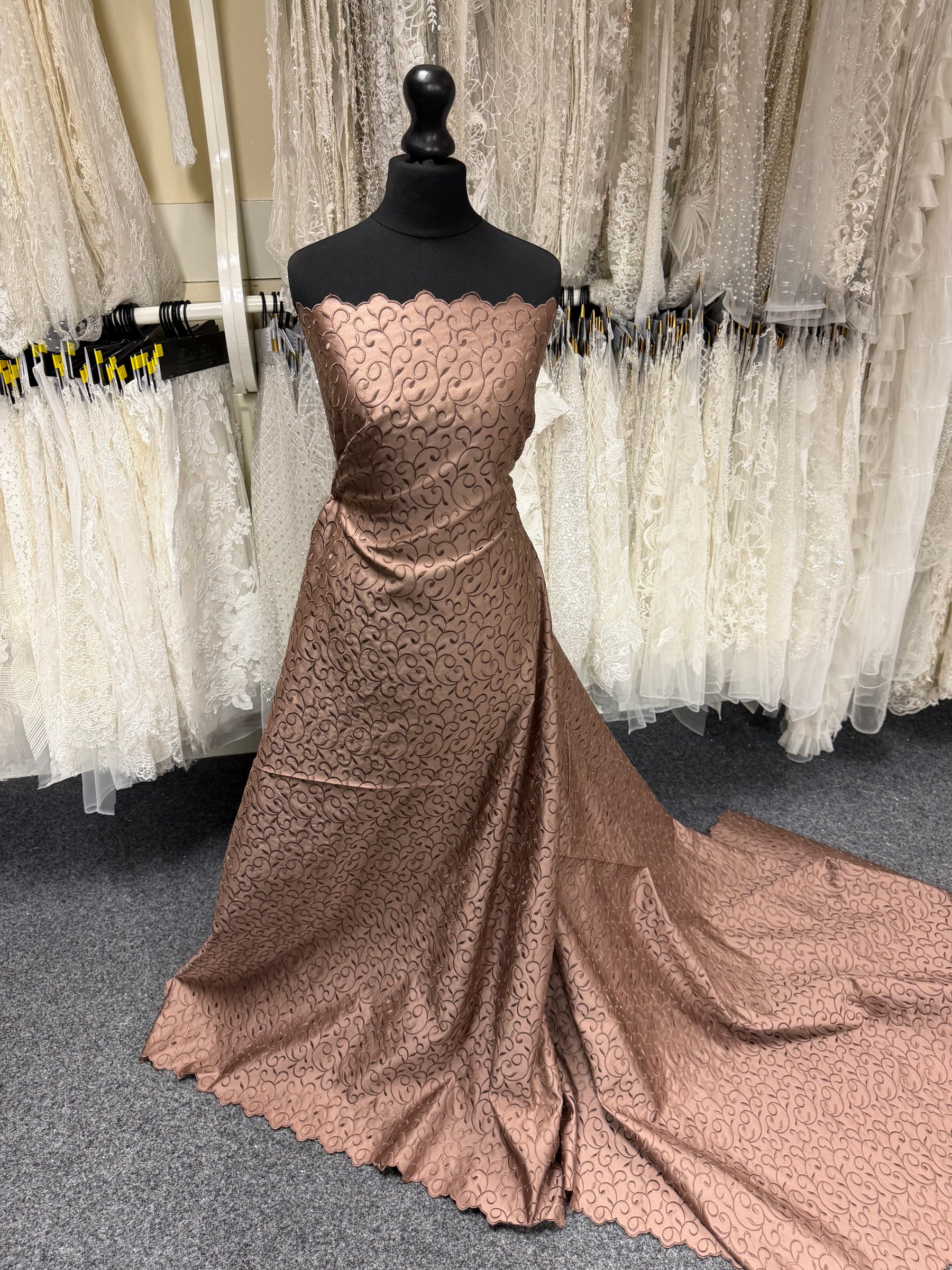 Mid Cocoa Embroidered Duchess Satin - P476