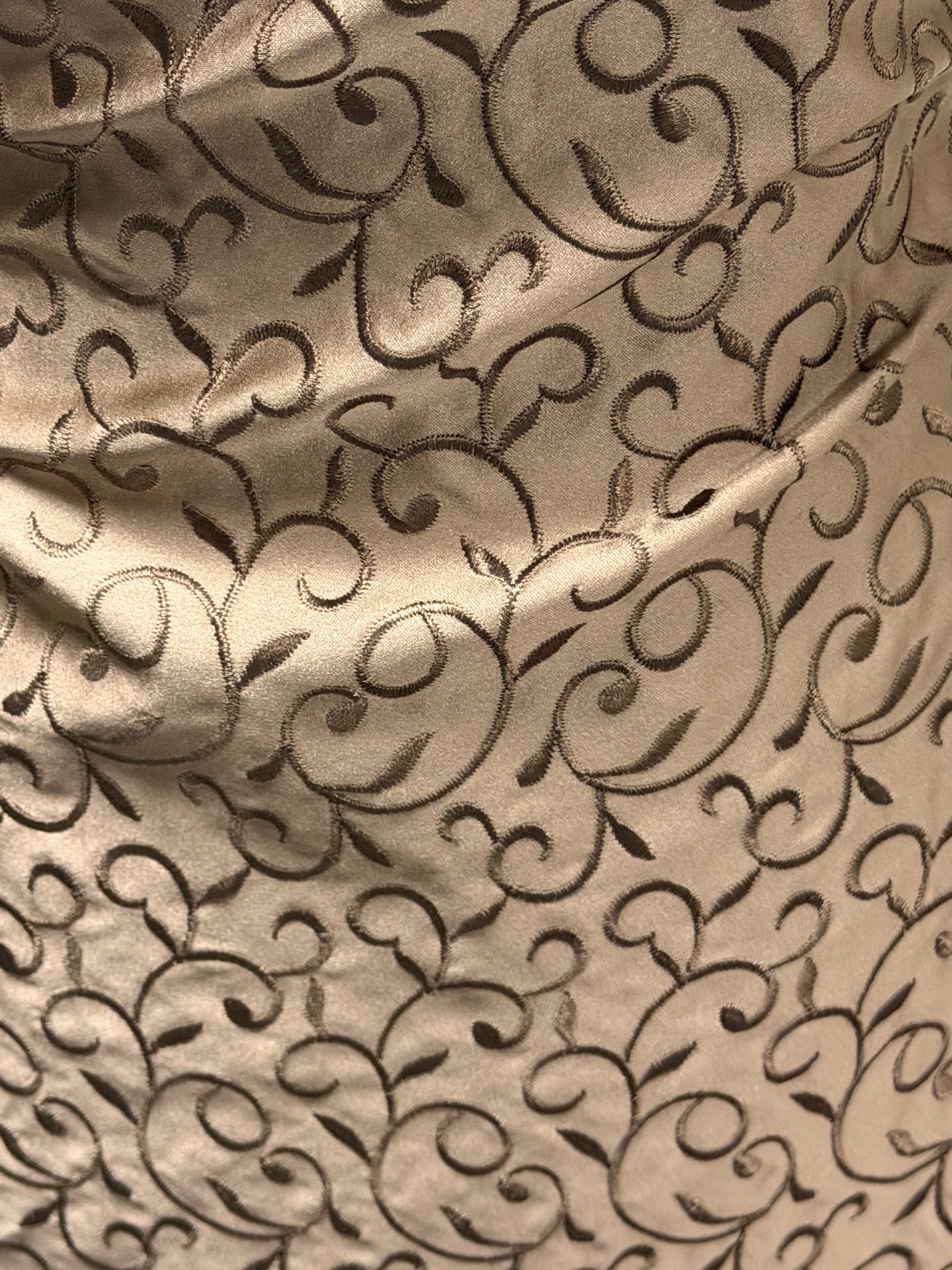 Mid Cocoa Embroidered Duchess Satin - P476