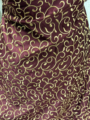 Dark Wine/Gold Embroidered Duchess Satin - P476
