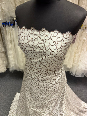 Ivory/Mid Cocoa Embroidered Duchess Satin - P476