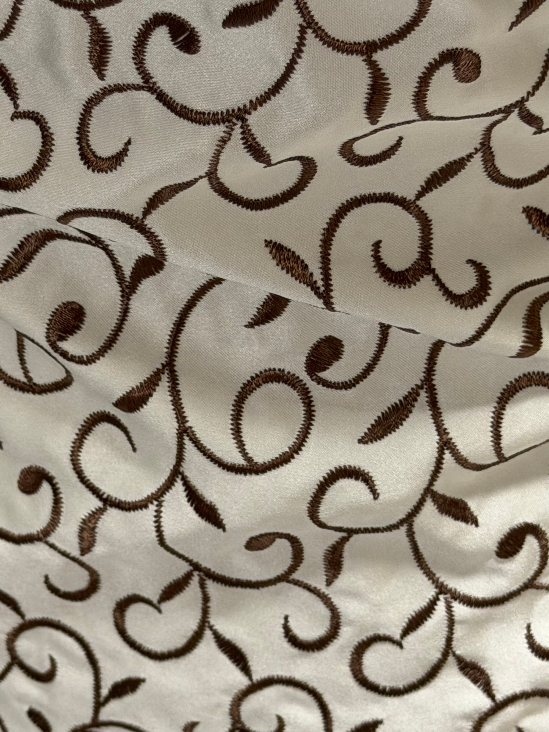 Ivory/Mid Cocoa Embroidered Duchess Satin - P476