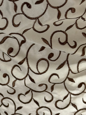 Ivory/Mid Cocoa Embroidered Duchess Satin - P476