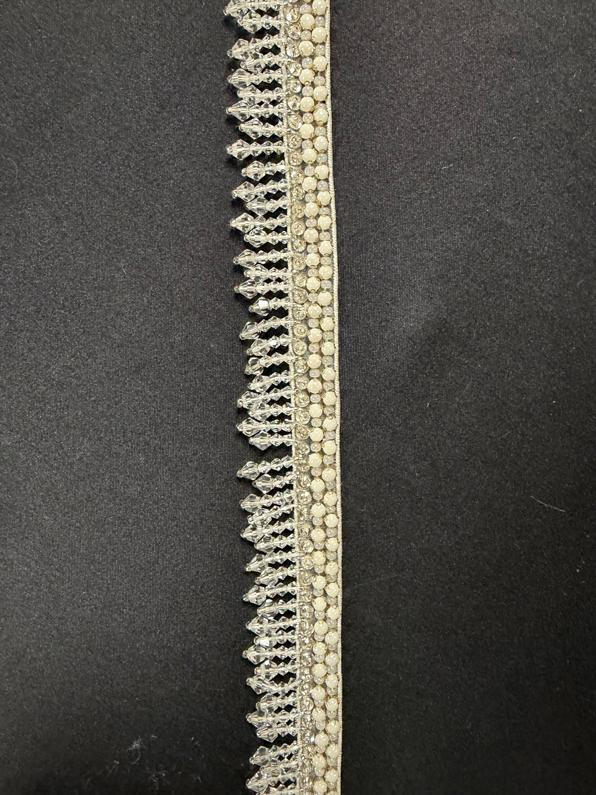Ivory and Silver Crystal Beaded Edging - T823