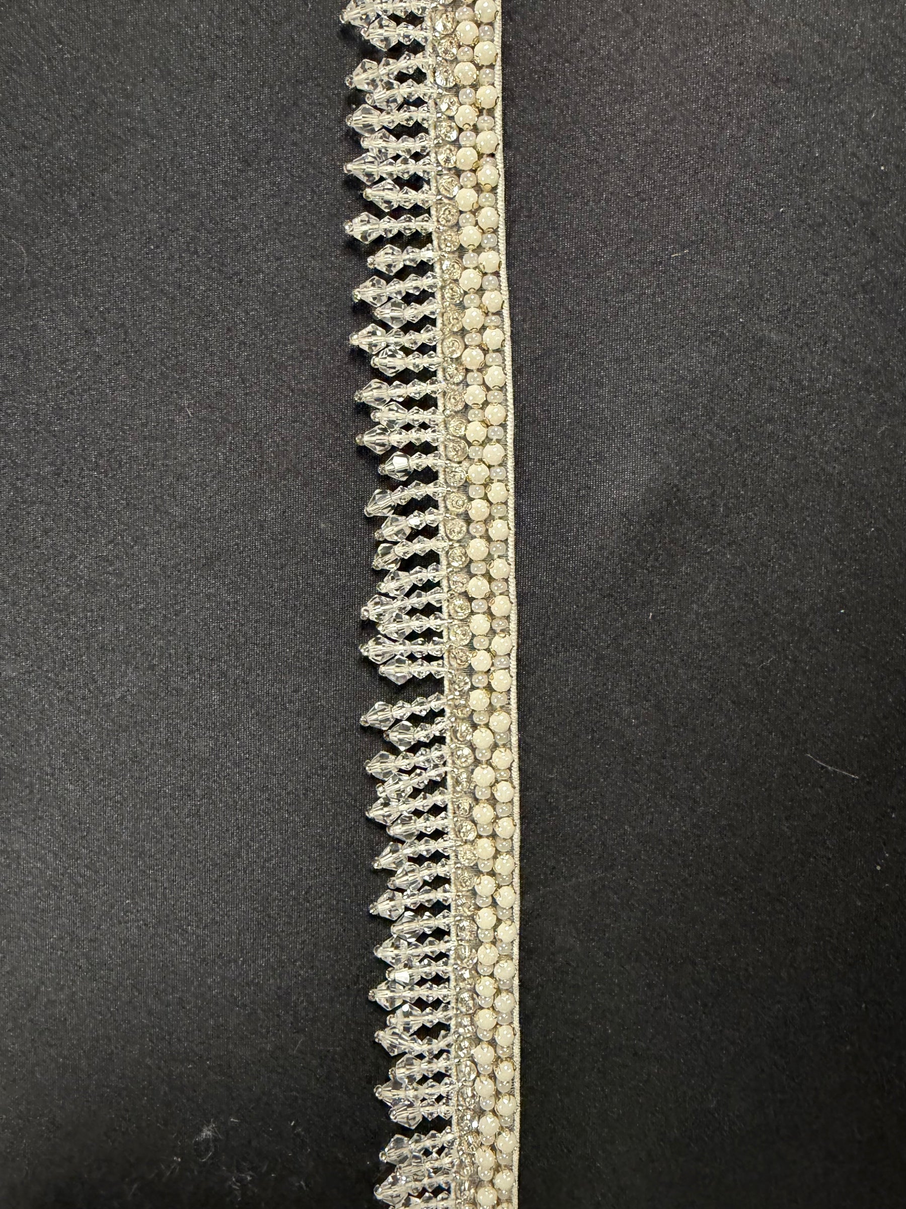 Ivory and Silver Crystal Beaded Edging - T823